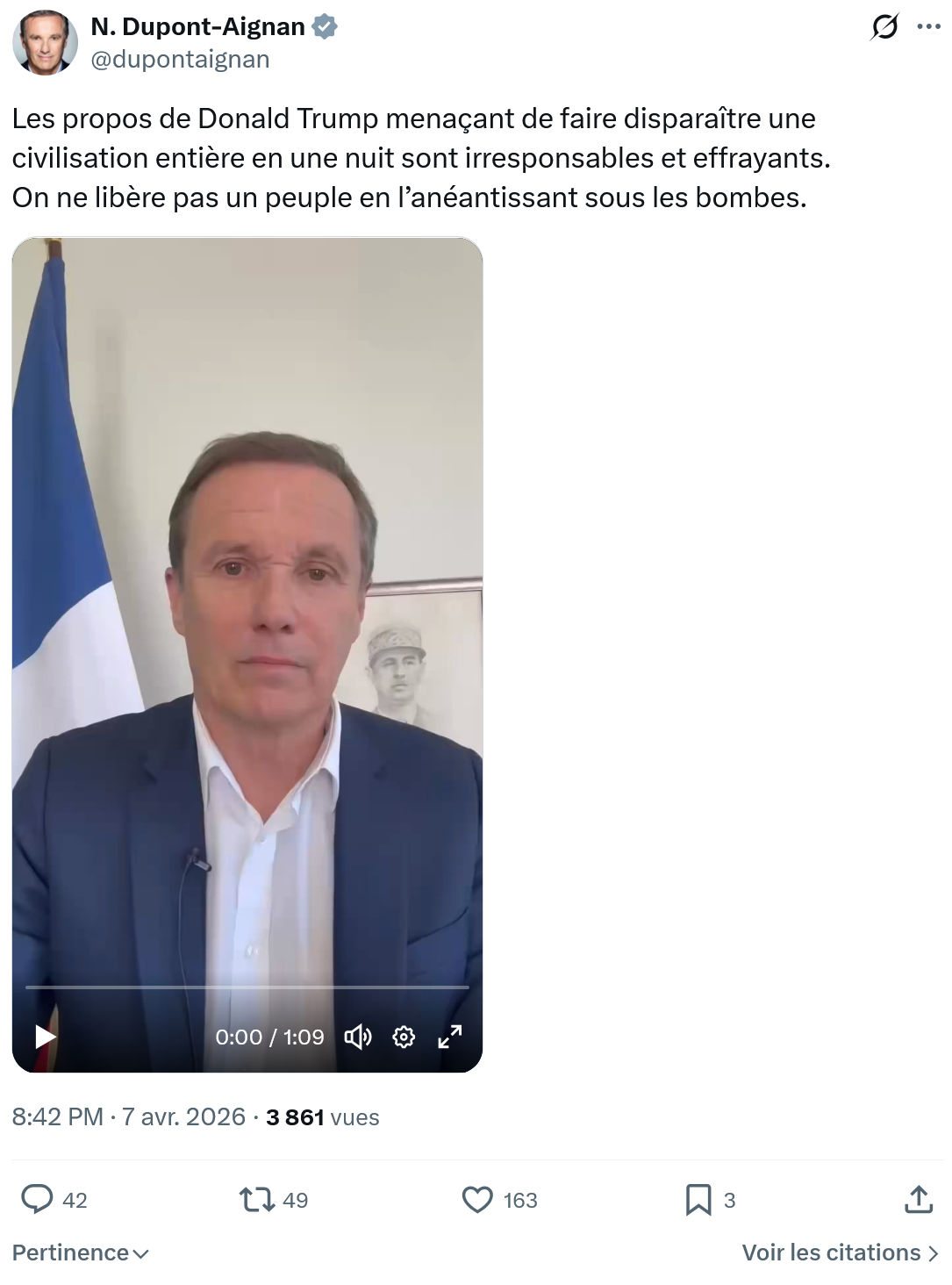 Nicolas Dupont-Aignan: Les propos de Donald Trump…