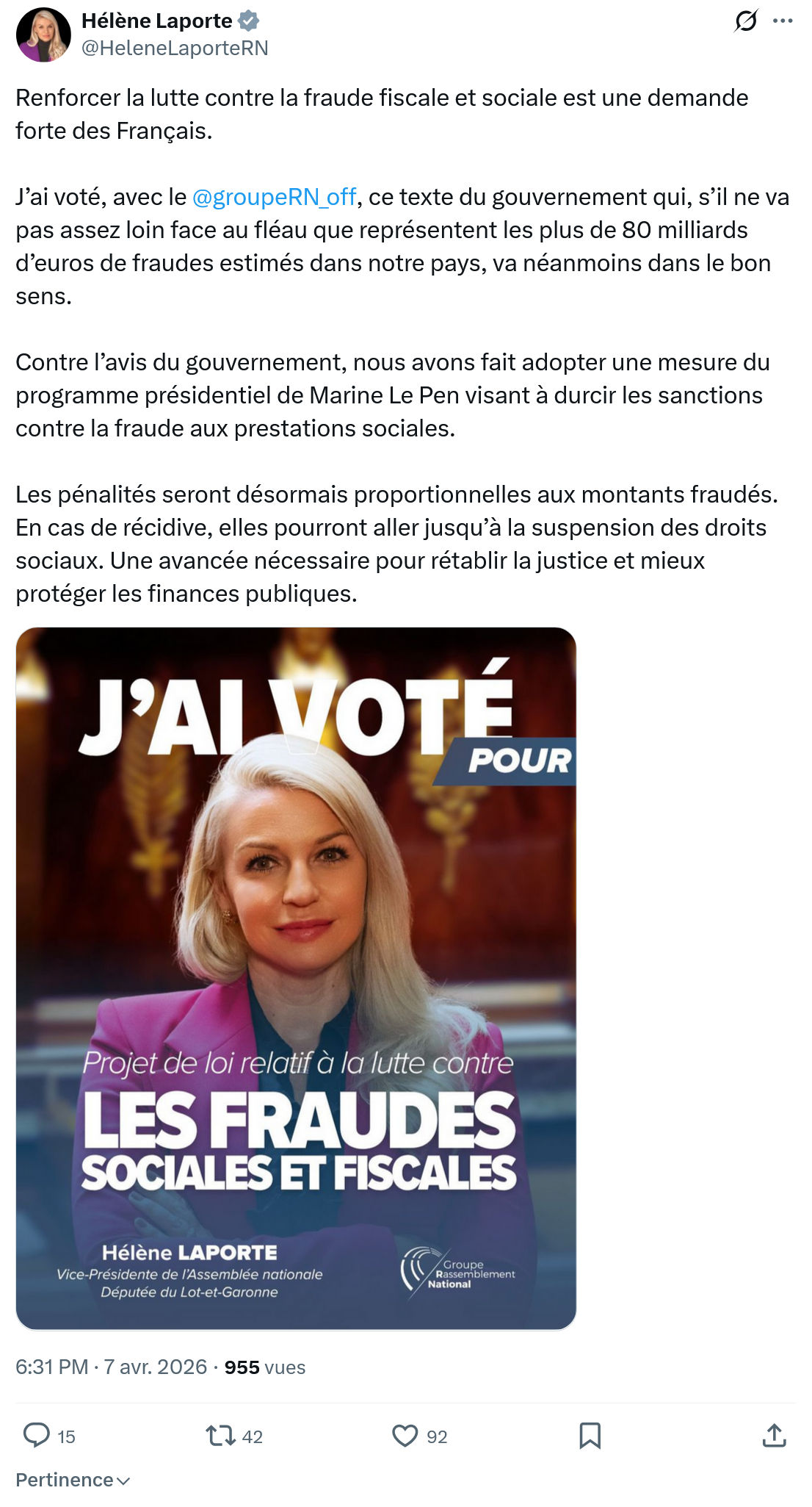 Hélène Laporte: Renforcer la lutte contre la fraude fiscale…