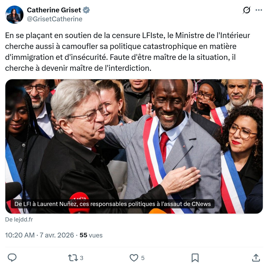Catherine Griset: En se plaçant en soutien de la censure…