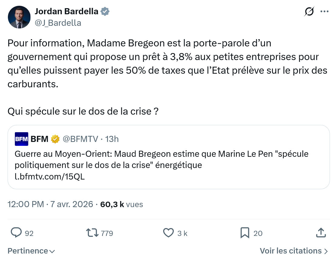 Jordan Bardella: Pour information, Madame Bregeon…