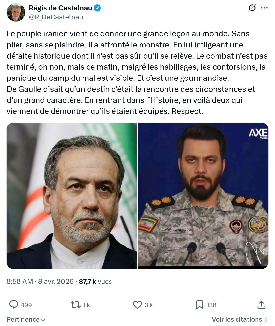 Régis de Castelnau: Le peuple iranien vient de donner…