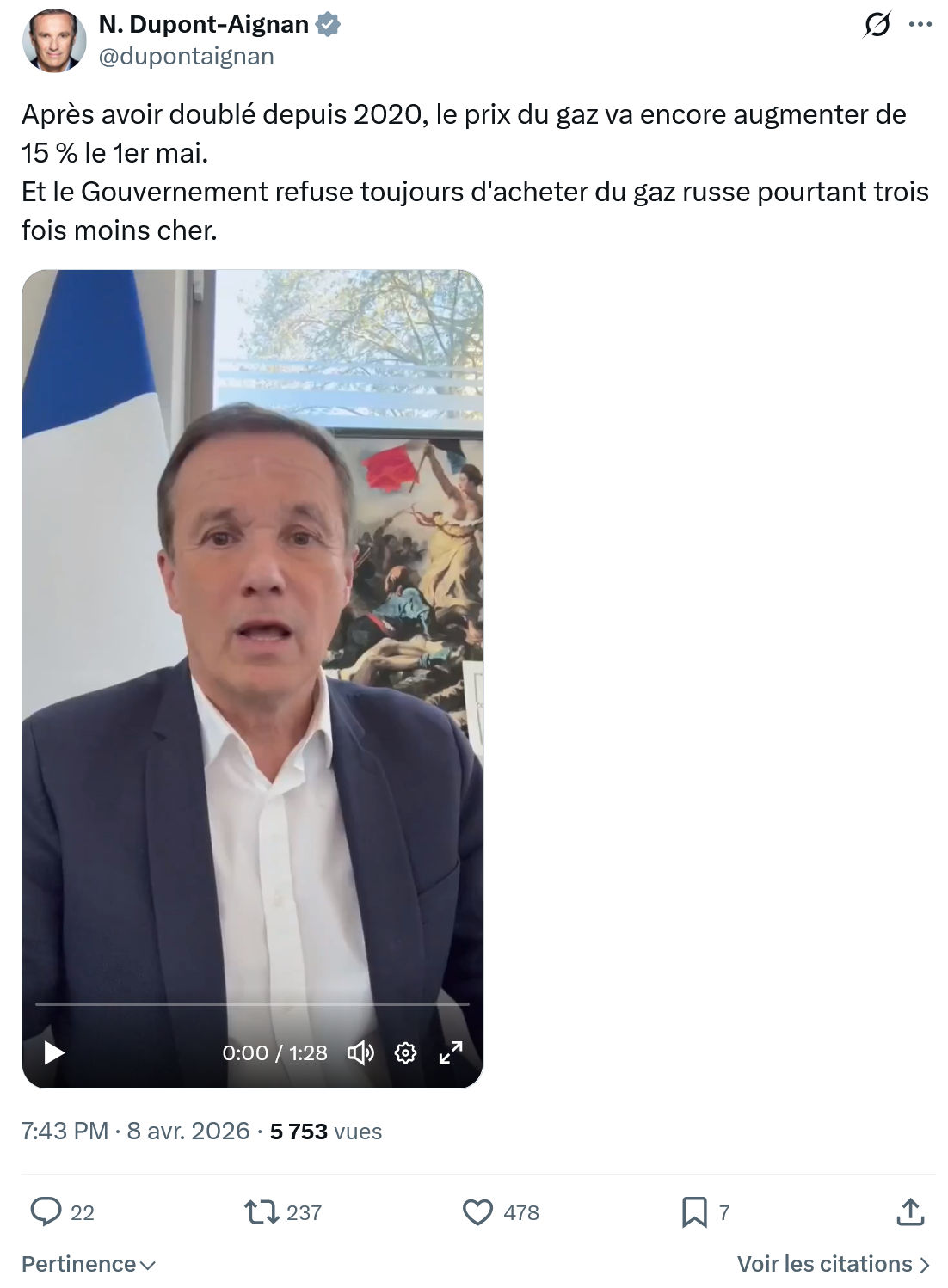 Nicolas Dupont-Aignan: Après avoir doublé depuis 2020…