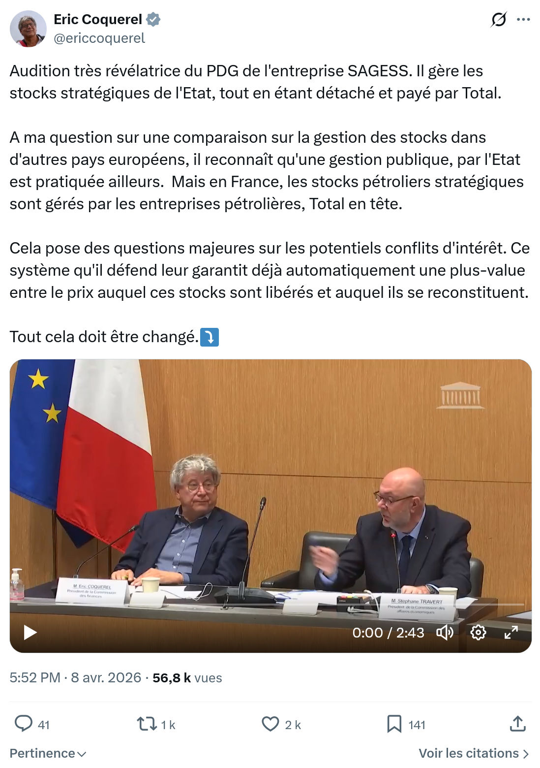 Eric Coquerel: Audition très révélatrice du PDG…