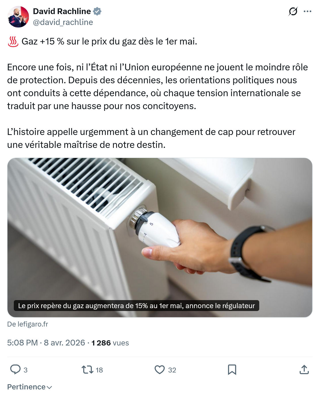 David Rachline: Gaz +15 % sur le prix du gaz…