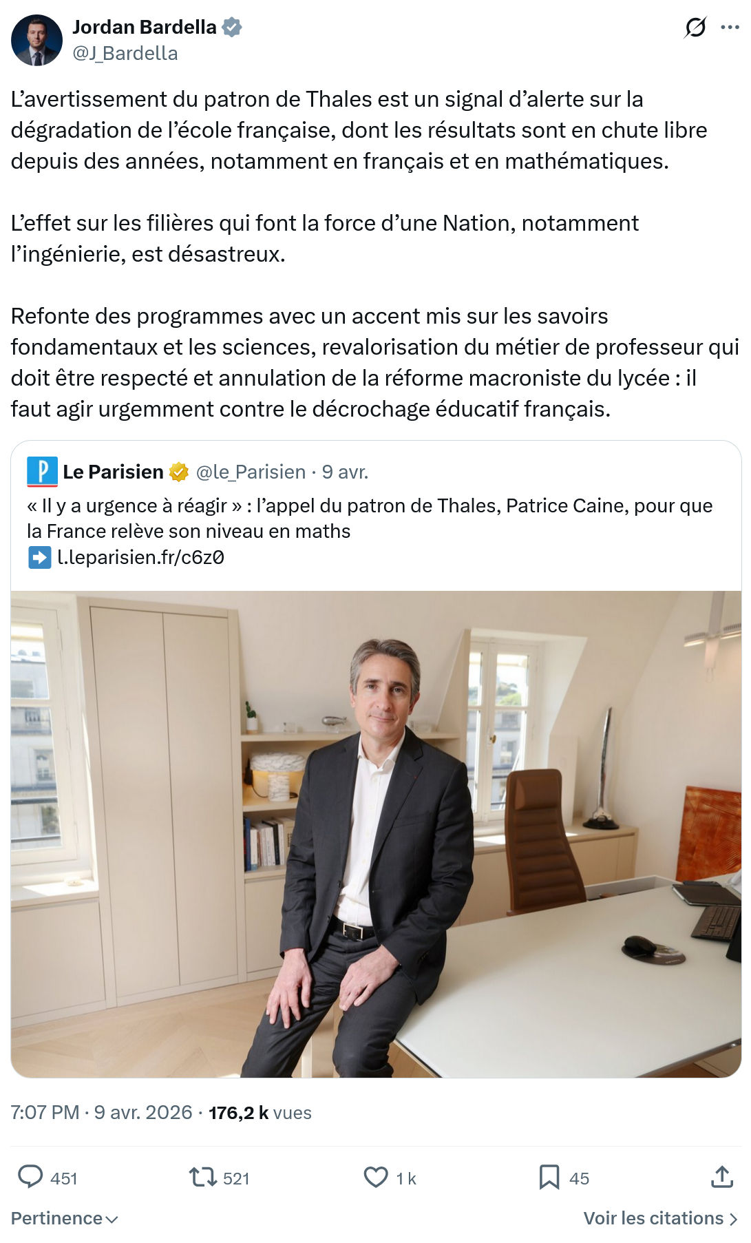 Jordan Bardella: L’avertissement du patron de Thales est...