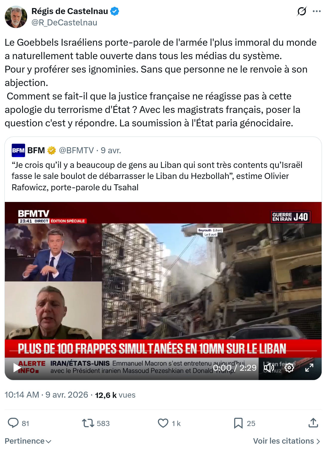 Régis de Castelnau: Le Goebbels Israéliens porte-parole de...