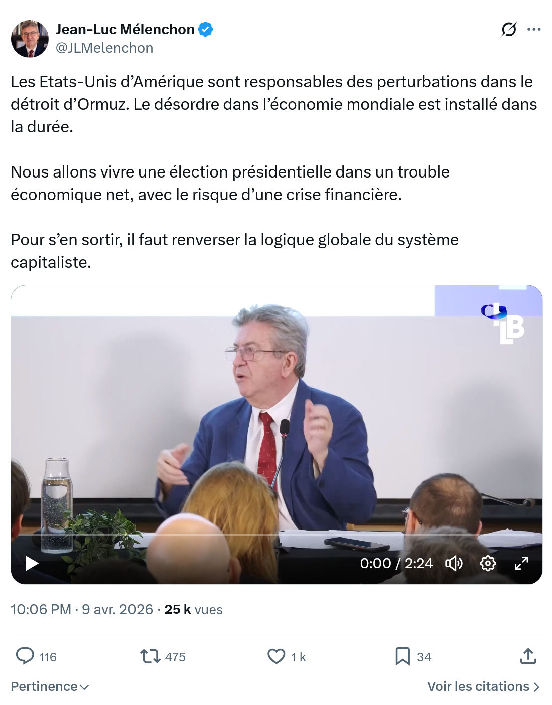 Jean-Luc Mélenchon: Les Etats-Unis d’Amérique sont responsables des...