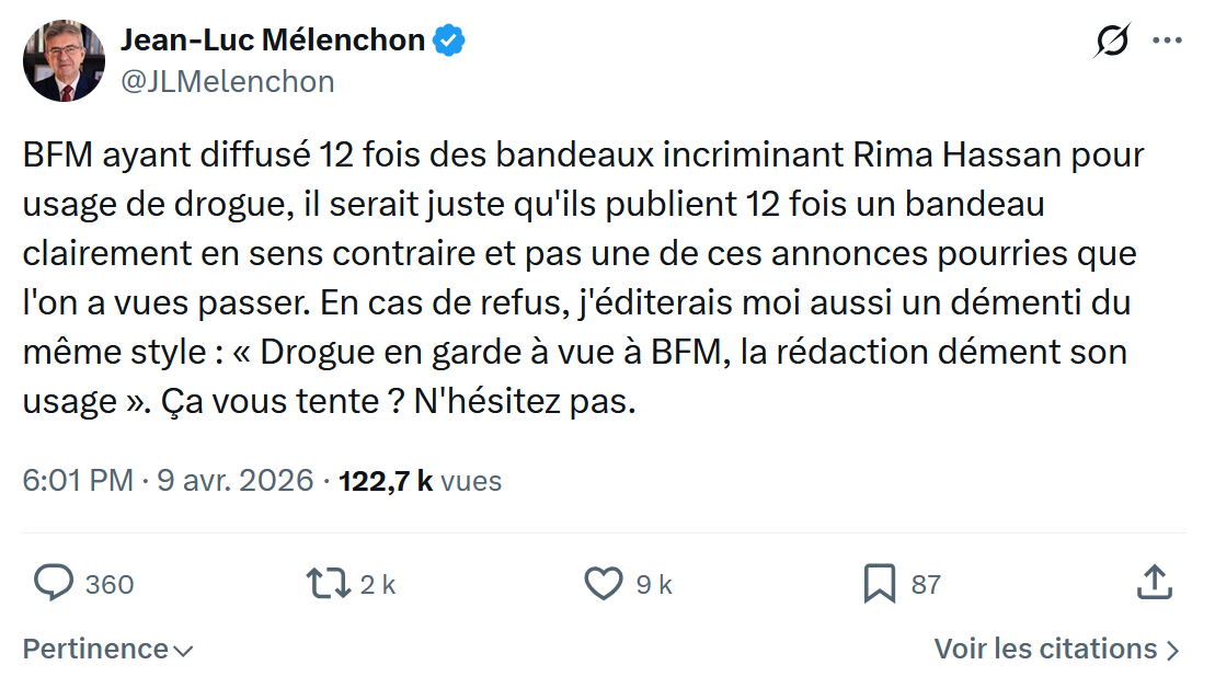 Jean-Luc Mélenchon: BFM ayant diffusé 12 fois des ...