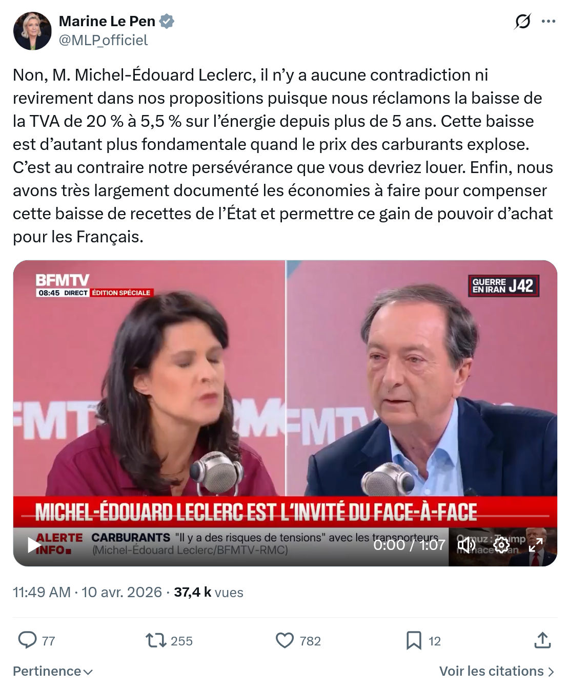 Marine Le Pen: Non, M. Michel-Édouard Leclerc…