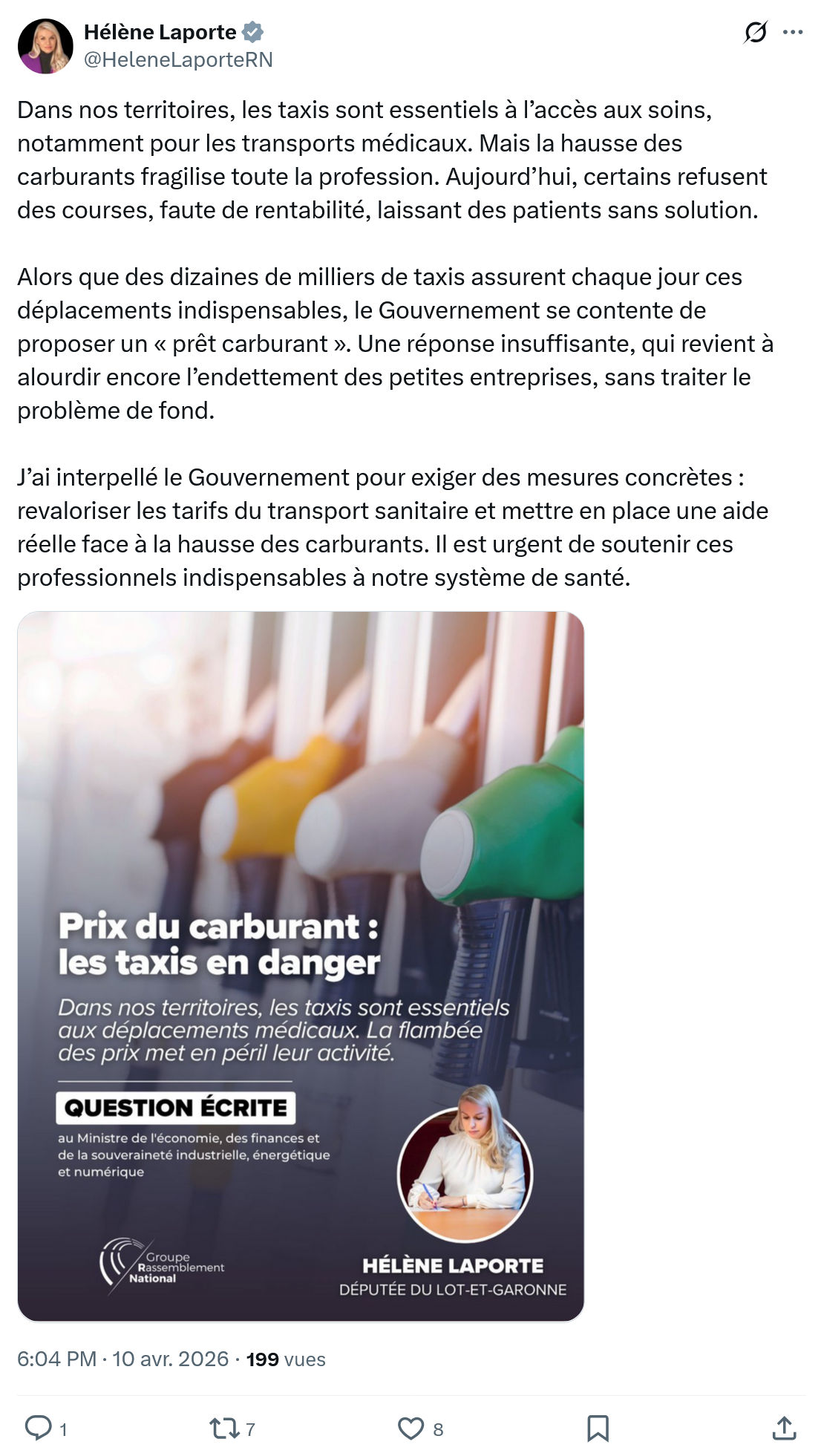 Hélène Laporte: Dans nos territoires, les taxis…