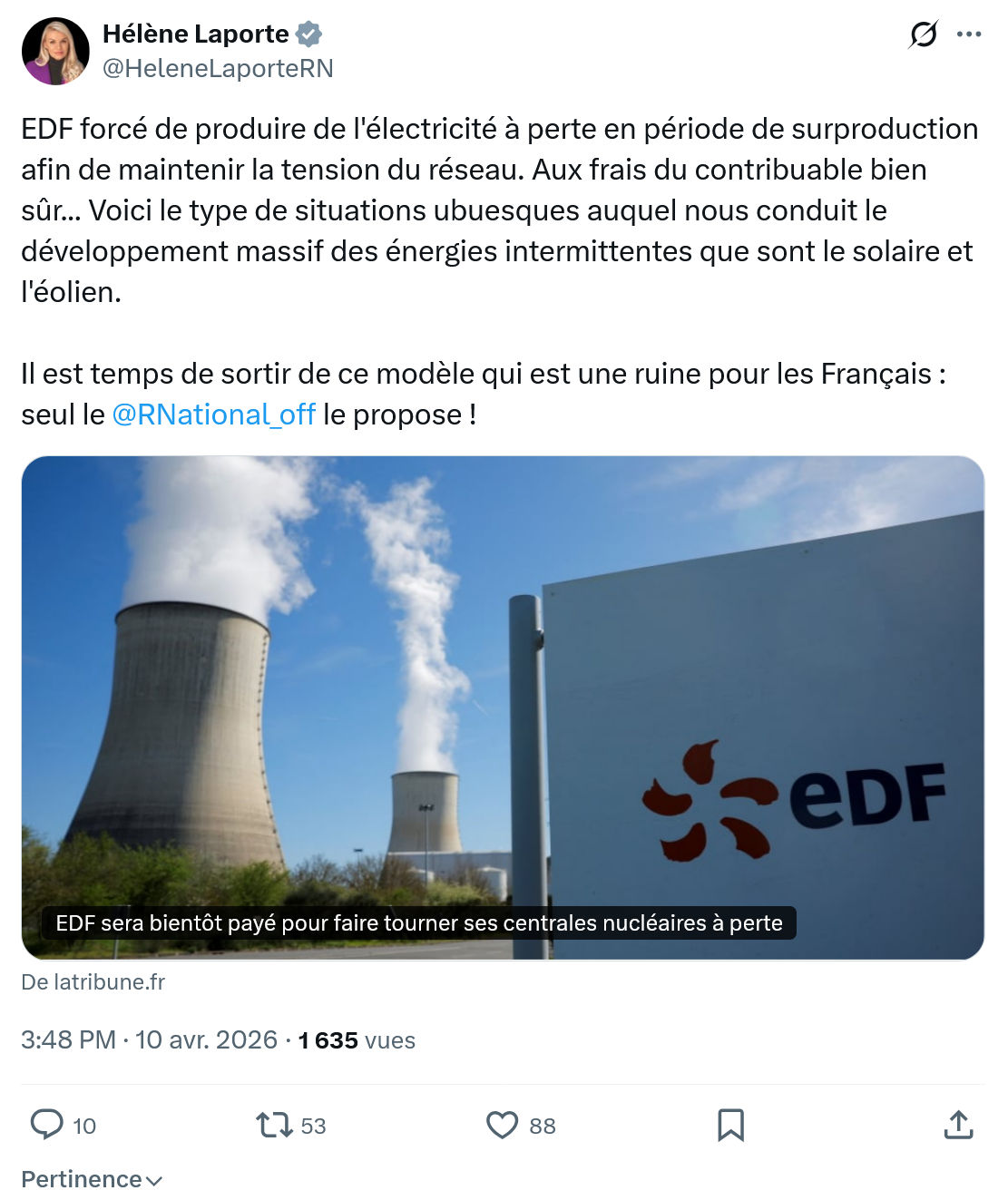 Hélène Laporte: EDF forcé de produire de l'électricité…