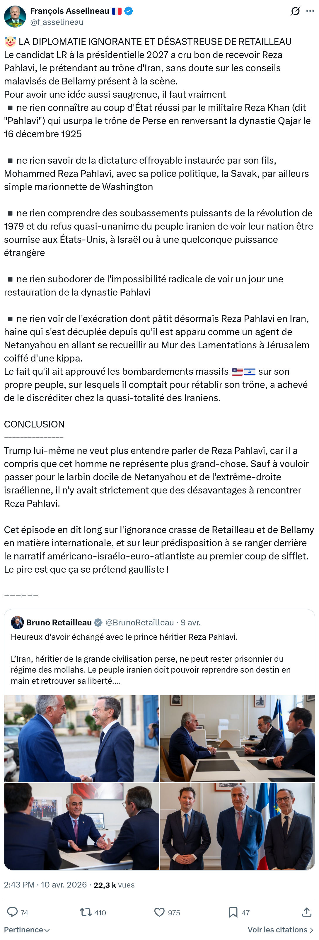 Francois Asselineau: LA DIPLOMATIE IGNORANTE ET DÉSASTREUSE…