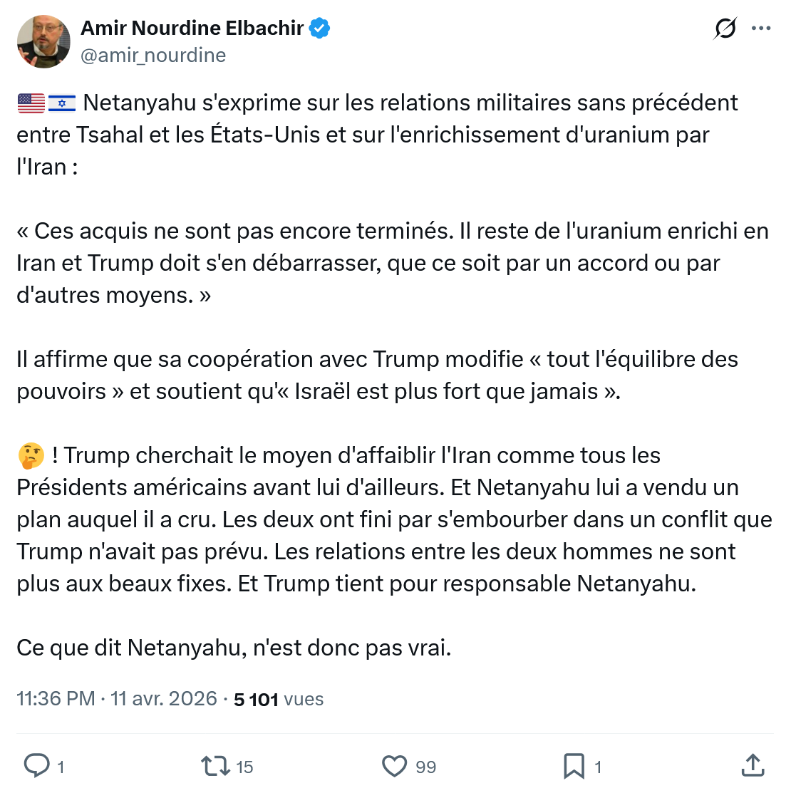 Amir Nourdine Elbachir: Netanyahu s'exprime sur les relations…