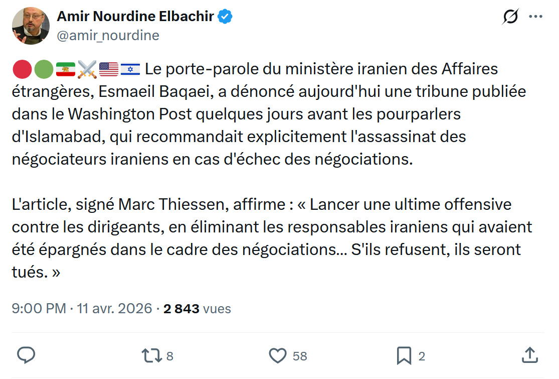 Amir Nourdine Elbachir:  Le porte-parole du ministère iranien…