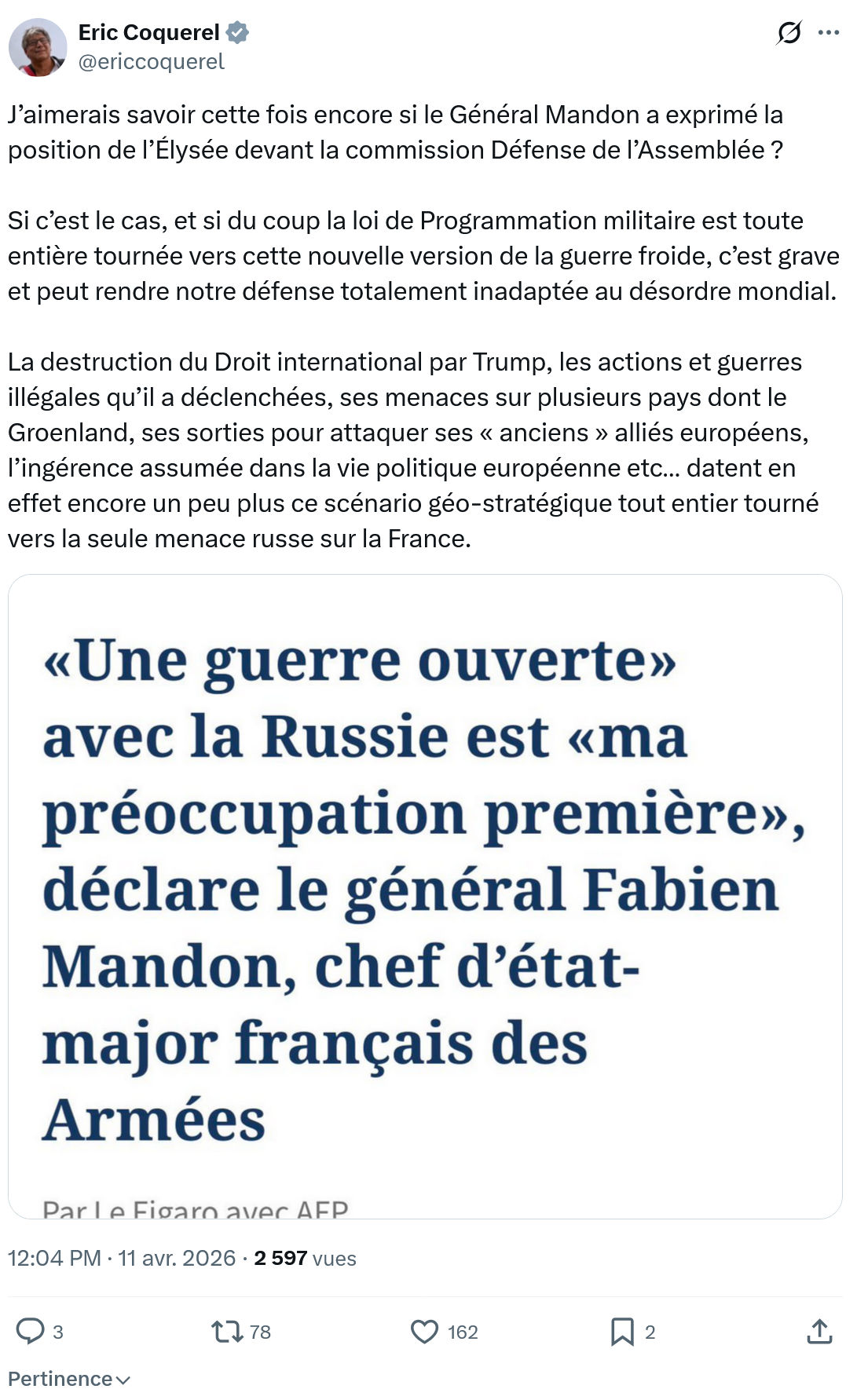 Eric Coquerel: J’aimerais savoir cette fois encore…