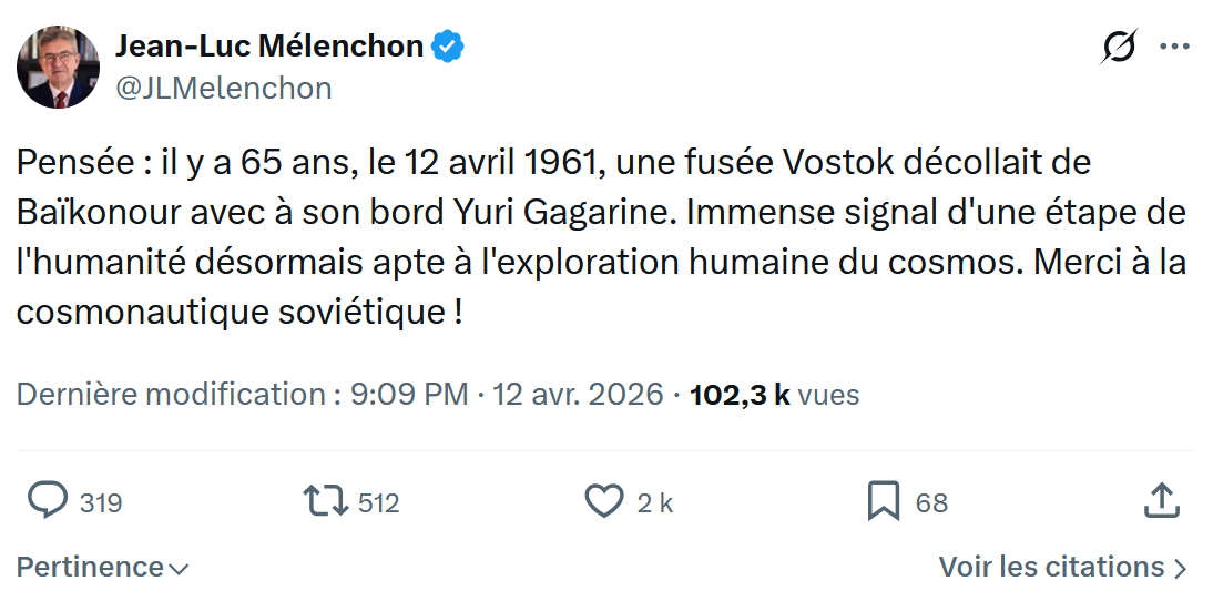 Jean-Luc Mélenchon: Pensée : il y a 65 ans, le 12 avril 1961…