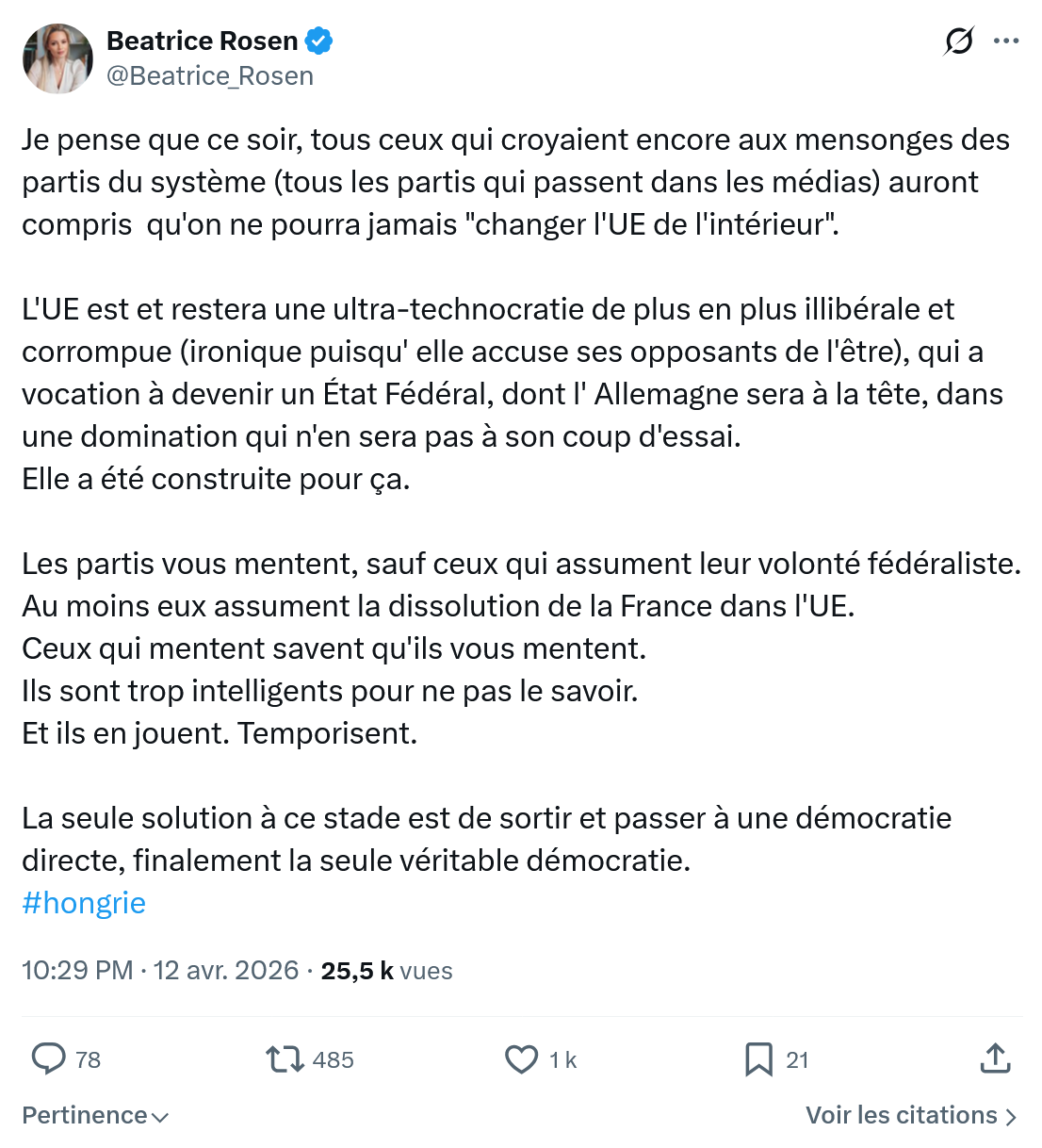 Béatrice Rosen: Je pense que ce soir…