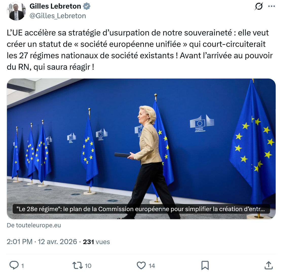 Gilles Lebreton: L’UE accélère sa stratégie d’usurpation…