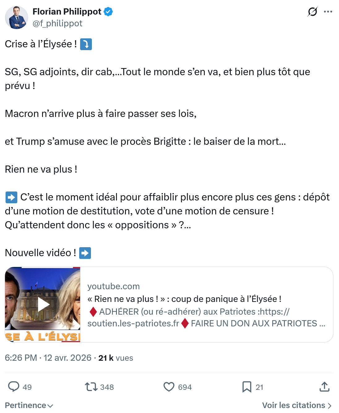 Florian Philippot: Crise à l’Élysée !…