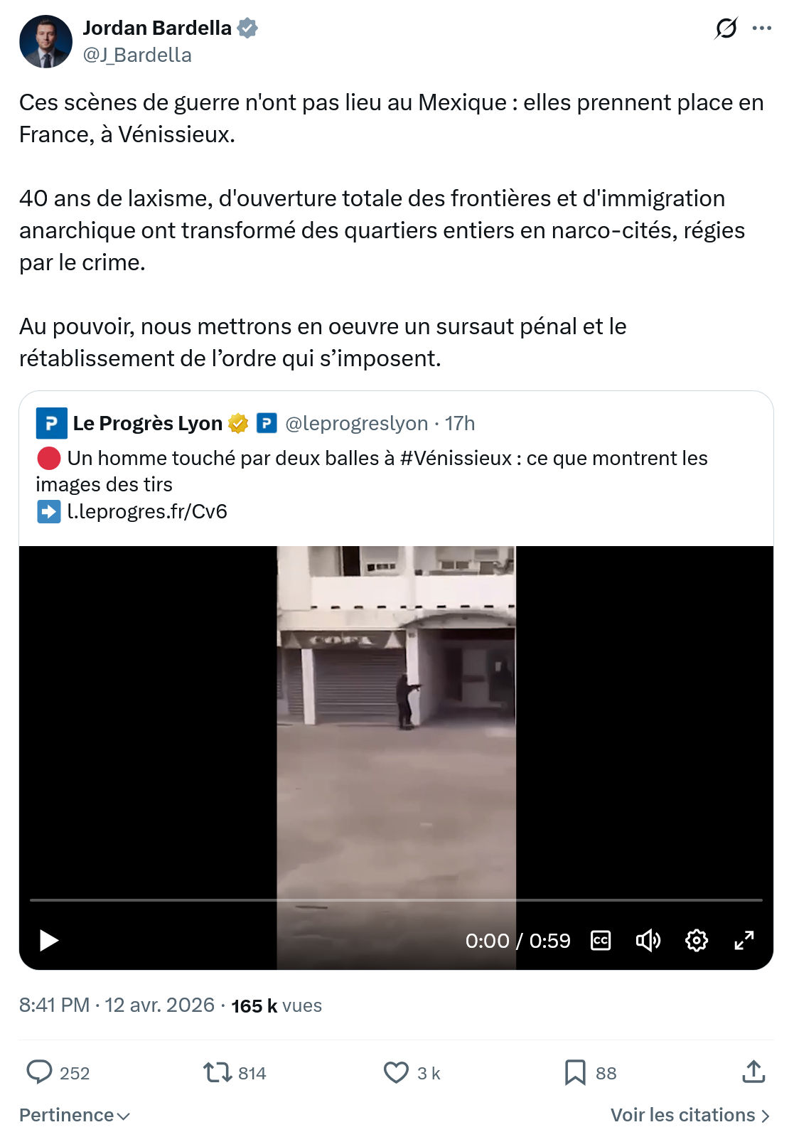Jordan Bardella: Ces scènes de guerre n'ont pas…