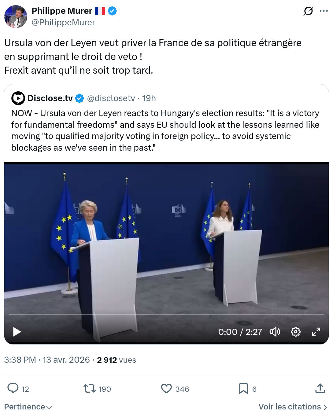 Philippe Murer: Ursula von der Leyen veut priver la France…