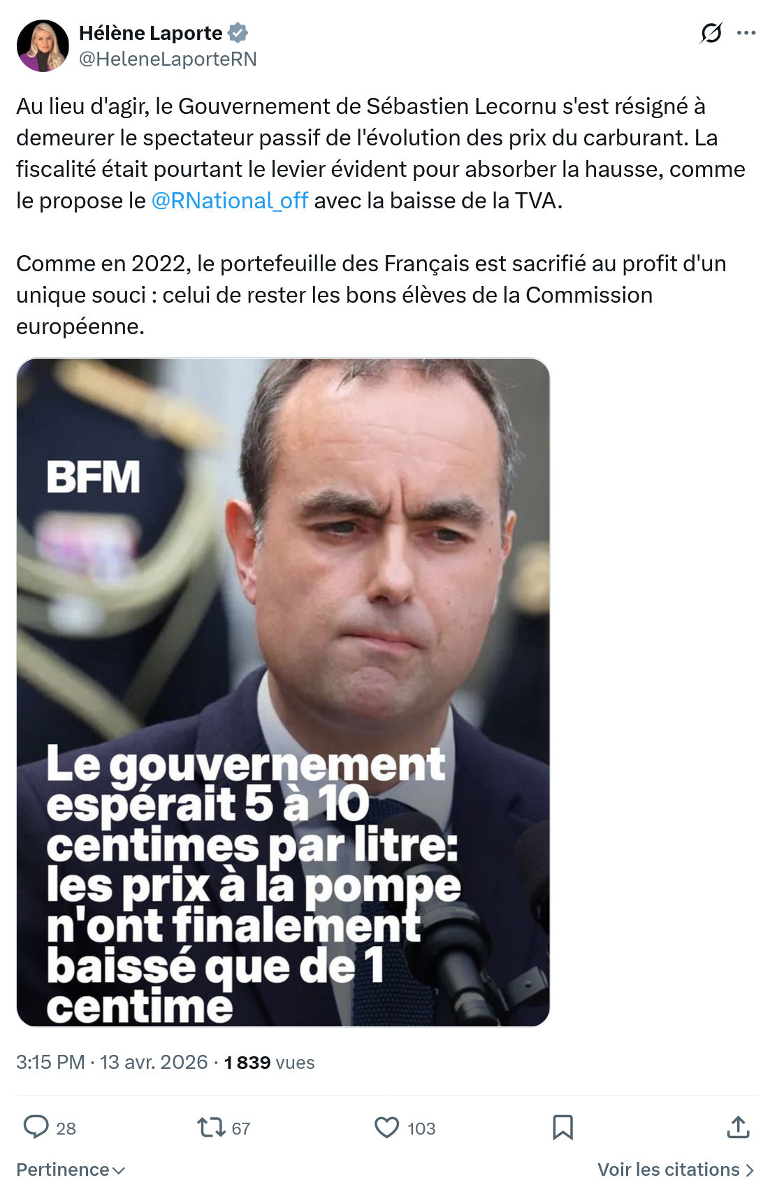 Hélène Laporte: Au lieu d'agir, le Gouvernement de Sébastien Lecornu…