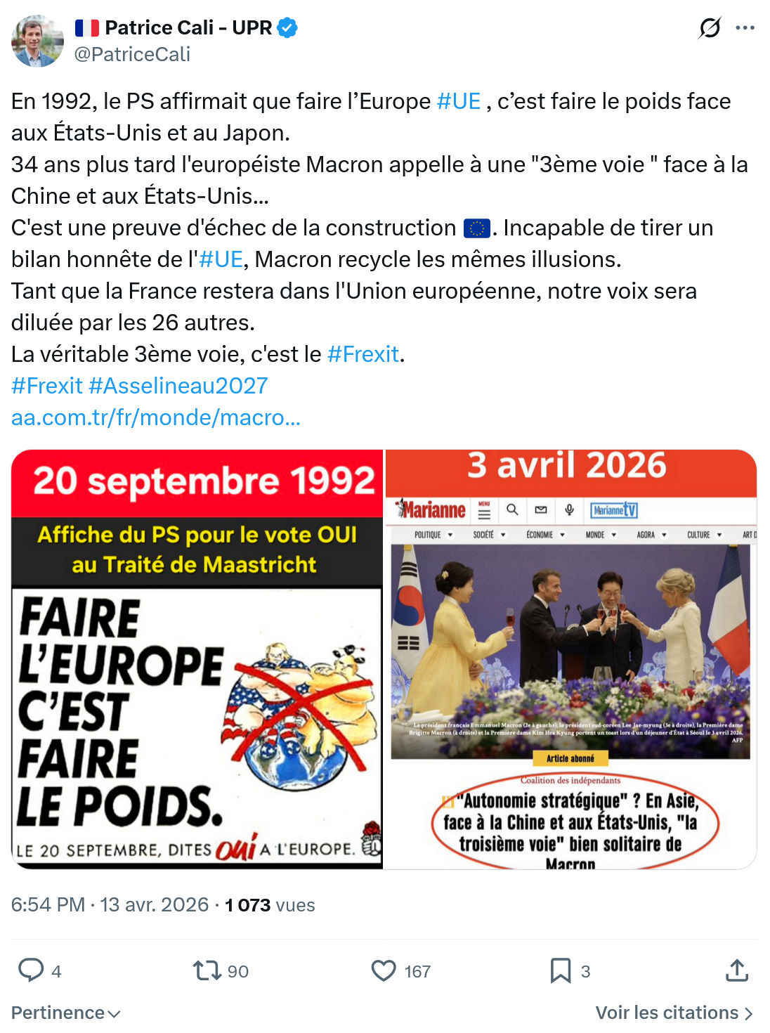 Patrice Cali: En 1992, le PS affirmait que faire l’Europe #UE…