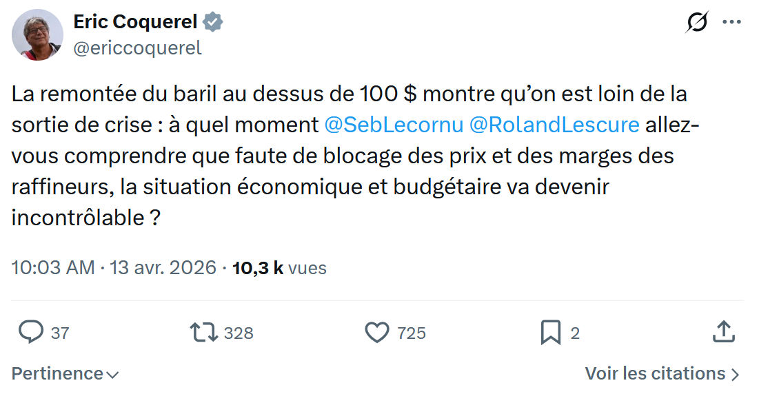 Eric Coquerel: La remontée du baril au dessus de 100 $…