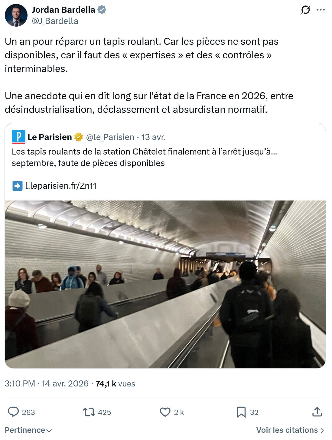 Jordan Bardella: Un an pour réparer un tapis roulant…
