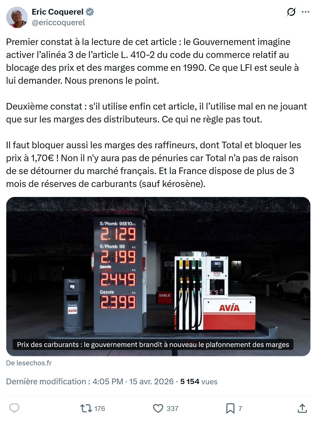 Eric Coquerel: Premier constat à la lecture de cet article…