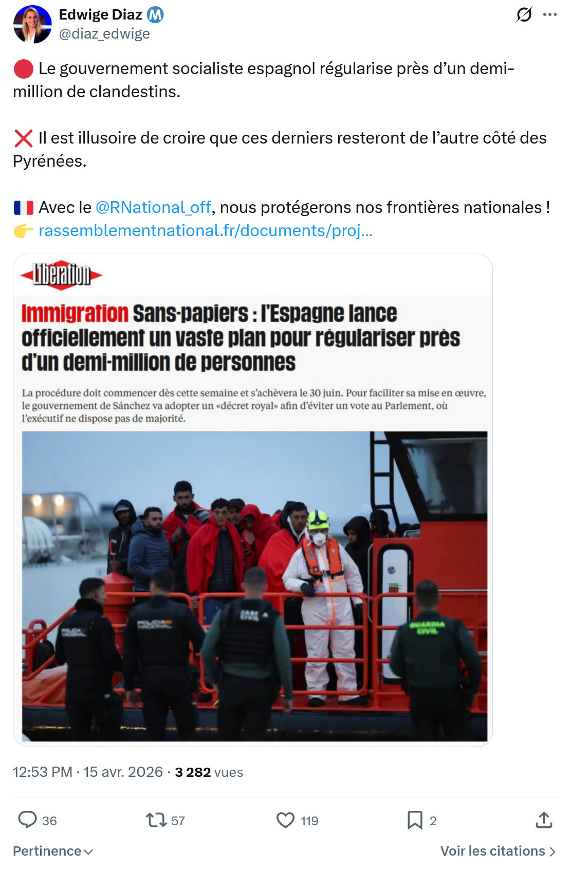 Edwige Diaz: Le gouvernement socialiste espagnol régularise…