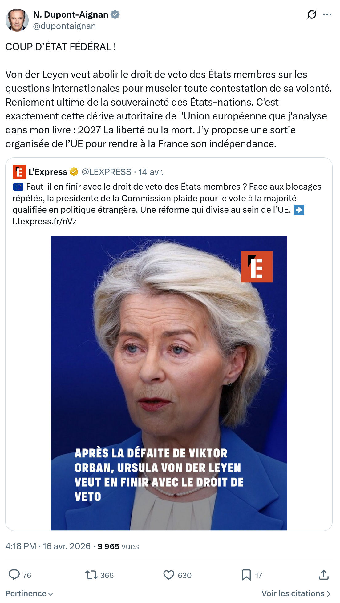 Nicolas Dupont-Aignan: COUP D’ÉTAT FÉDÉRAL !  Von der...