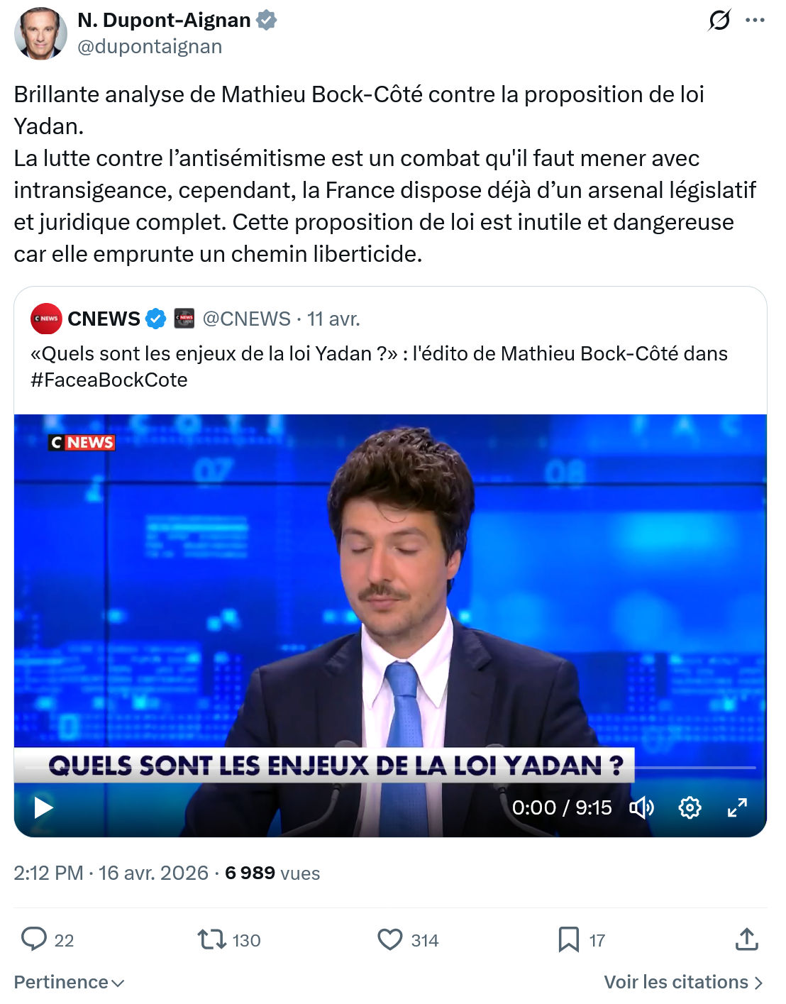 Nicolas Dupont-Aignan: Brillante analyse de Mathieu Bock-Côté...