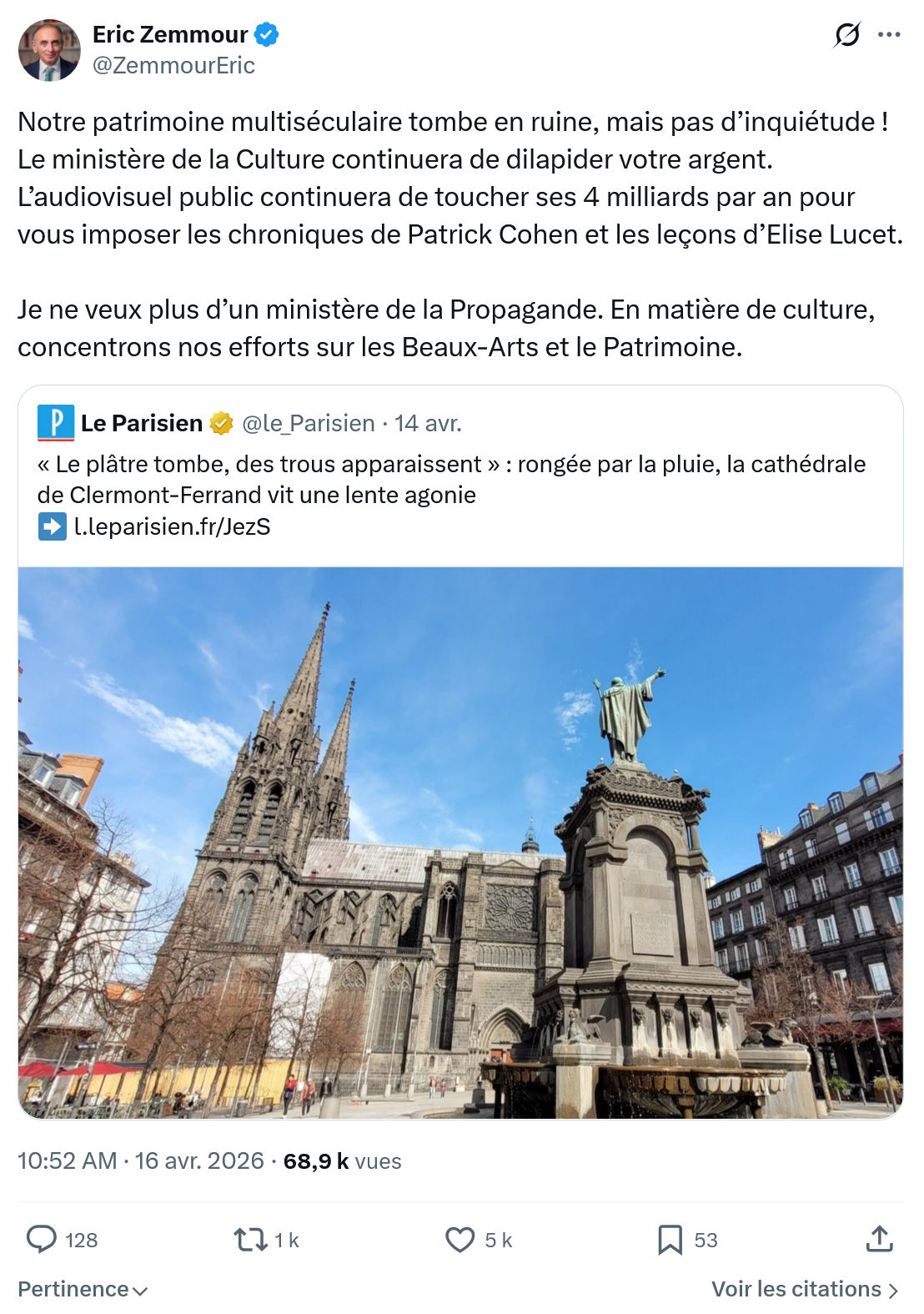 Eric Zemmour: Notre patrimoine multiséculaire tombe en...