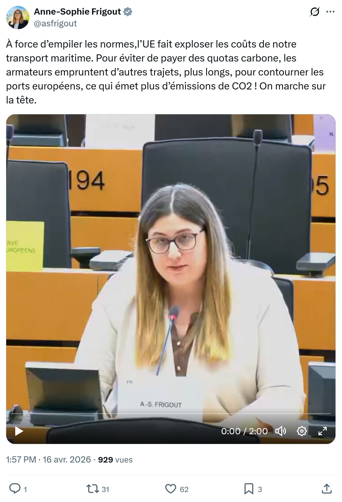 Anne-Sophie Frigout: À force d’empiler les normes,l’UE...