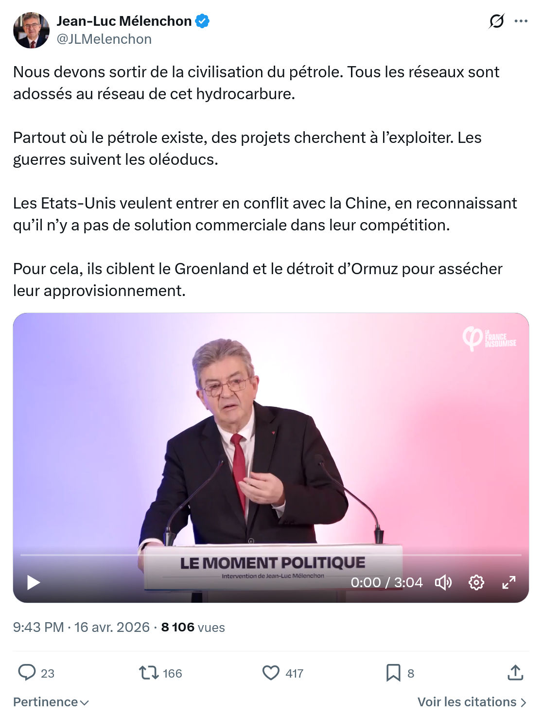 Jean-Luc Mélenchon: Nous devons sortir de la...