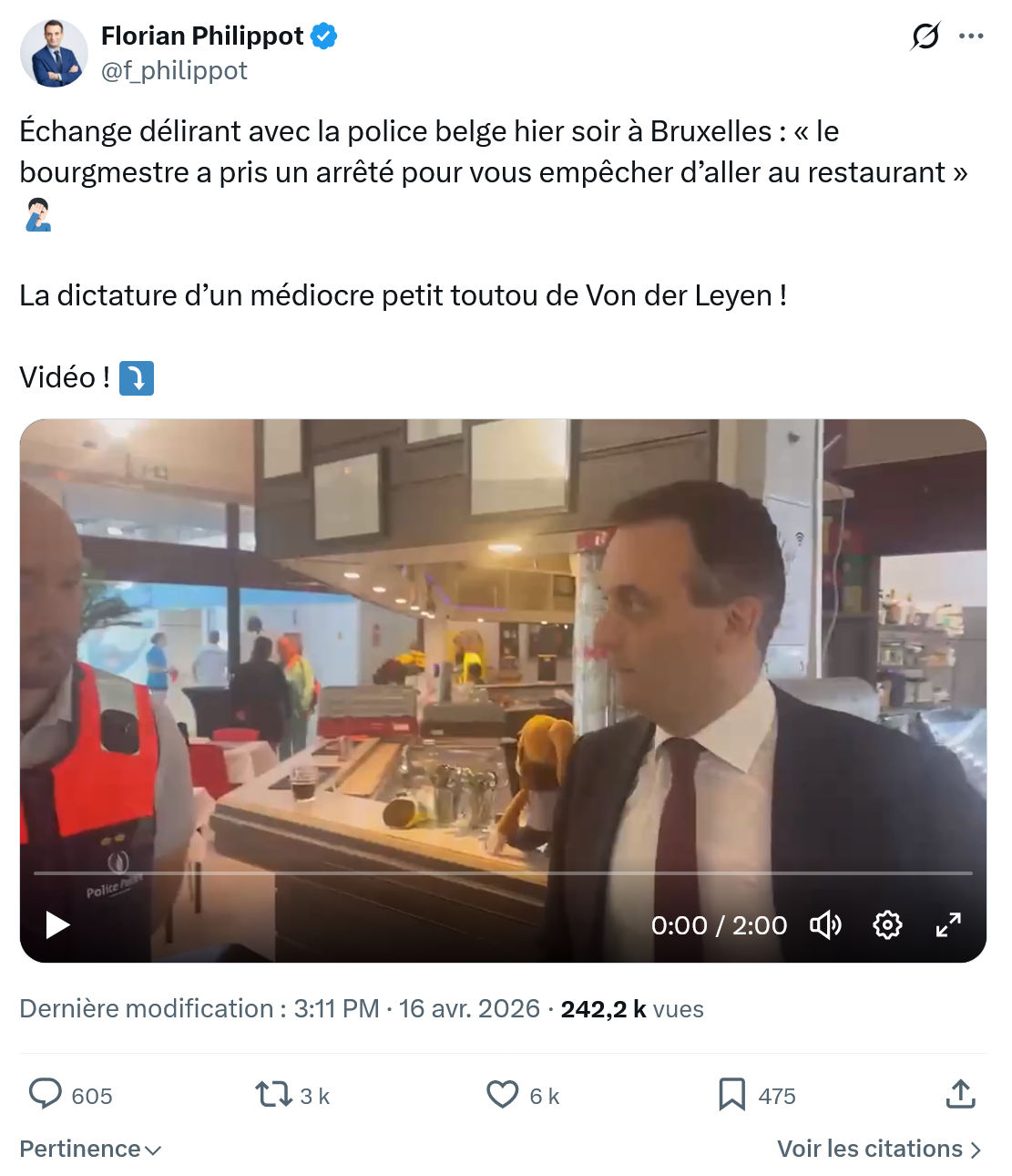 Florian Philippot: Échange délirant avec la police...