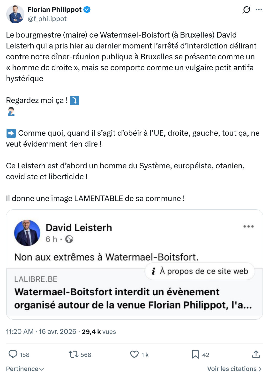 Florian Philippot: Le bourgmestre (maire) de Watermael-Boisfort...