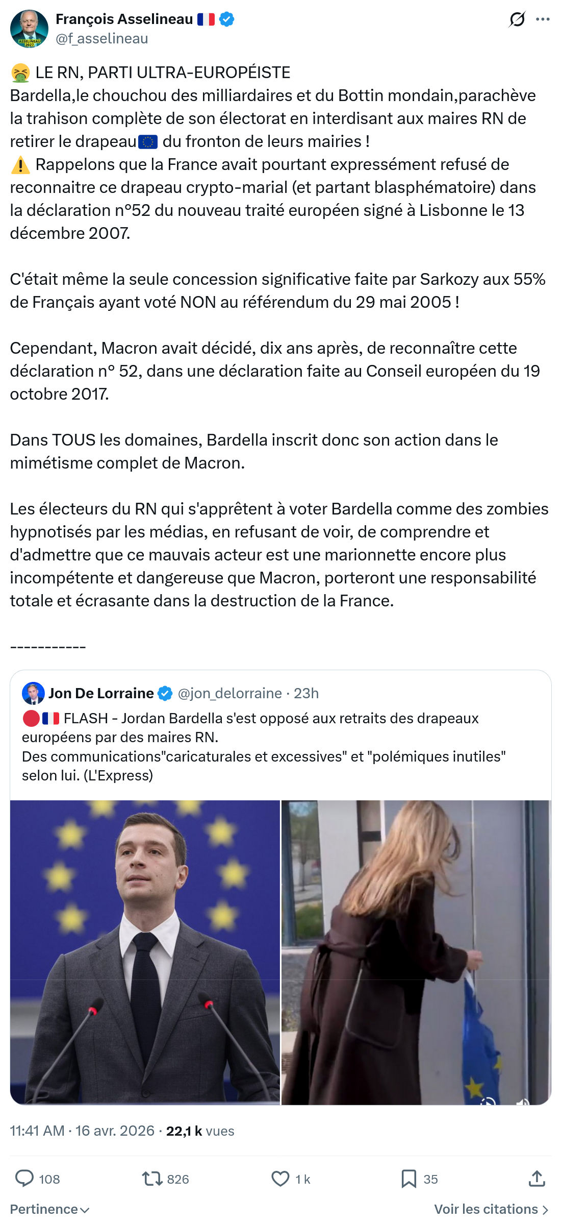 Francois Asselineau: LE RN, PARTI ULTRA-EUROPÉISTE...