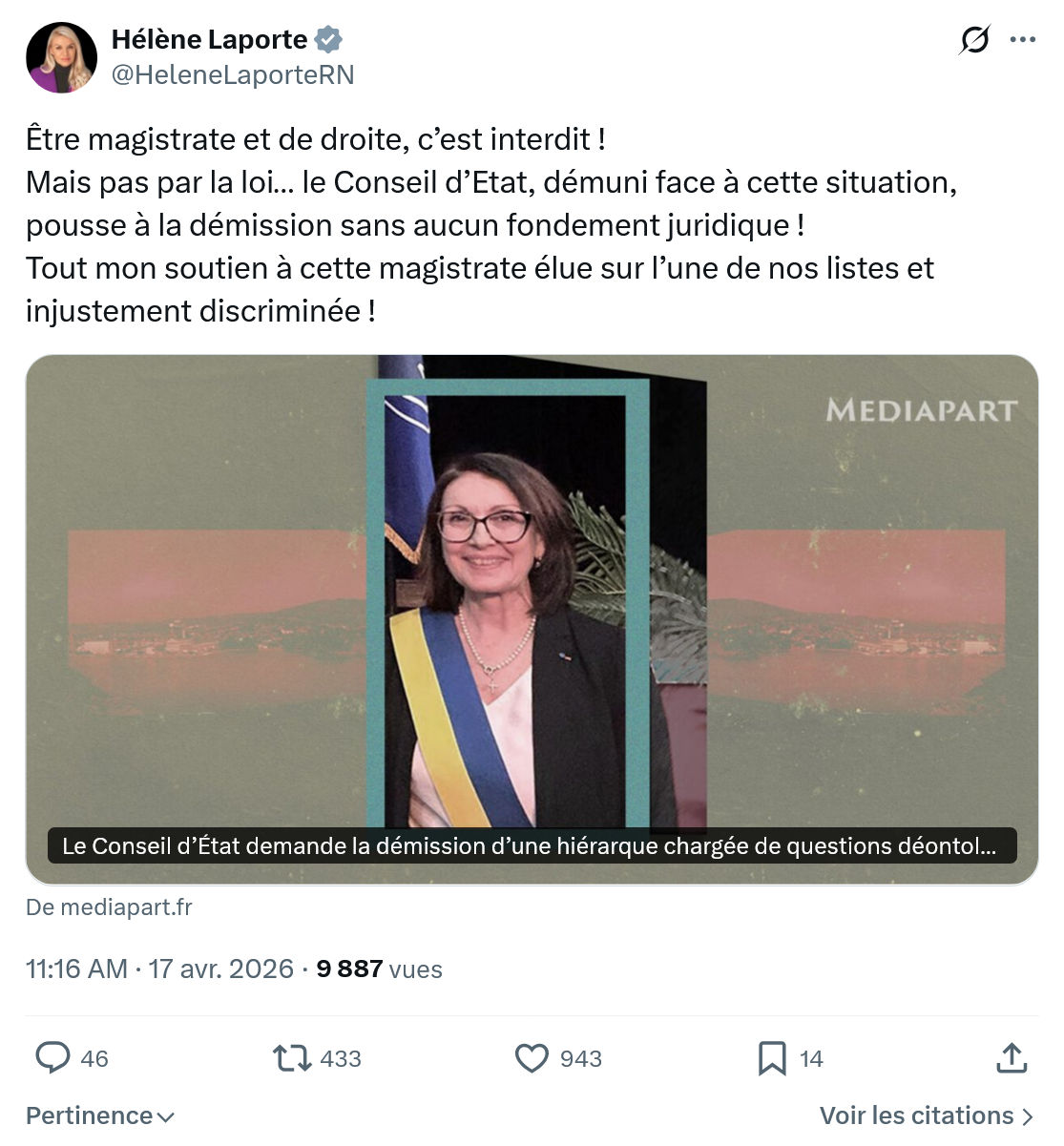 Hélène Laporte: Être magistrate et de droite...