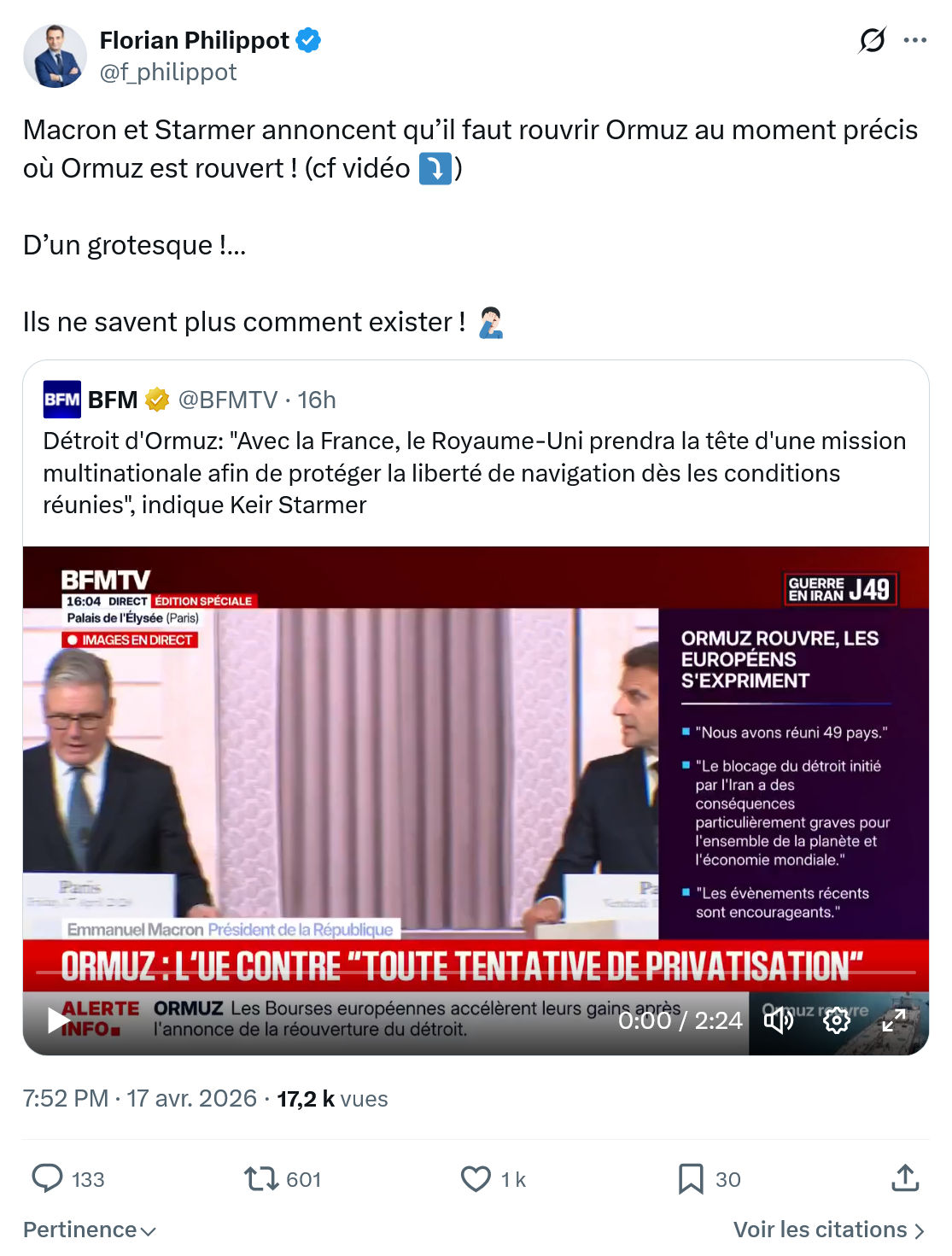 Florian Philippot: Macron et Starmer annoncent qu’il faut...