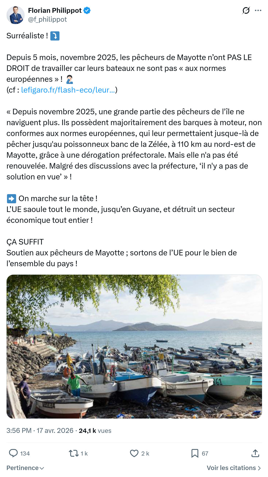 Florian Philippot: Depuis 5 mois, novembre 2025, les...