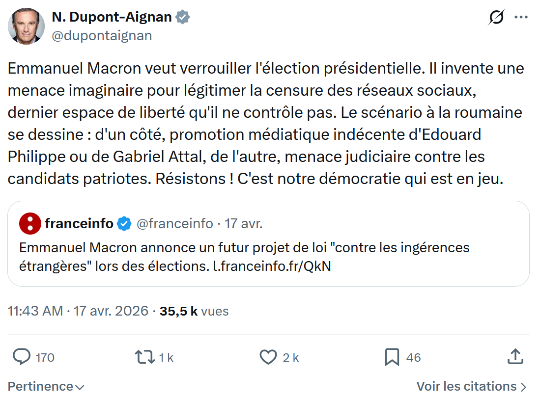 Nicolas Dupont-Aignan: Emmanuel Macron veut verrouiller l'élection...