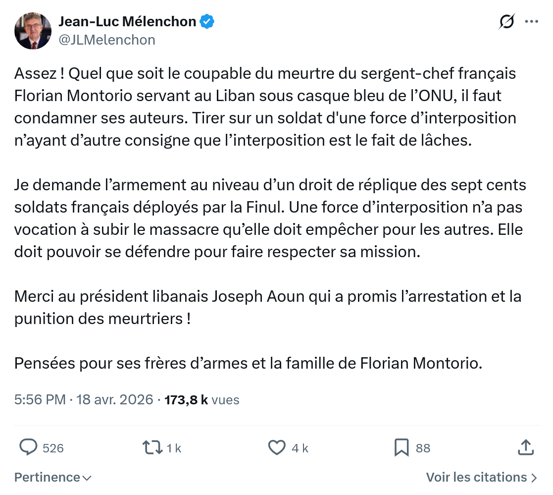 Jean-Luc Mélenchon: Assez ! Quel que soit le coupable…