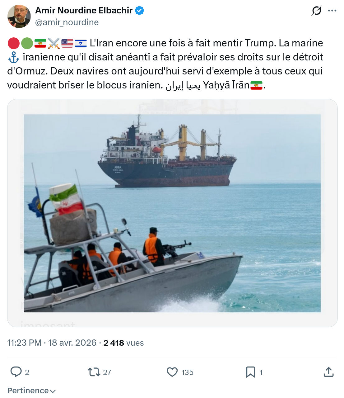 Amir Nourdine Elbachir: L'Iran encore une fois à fait mentir Trump…