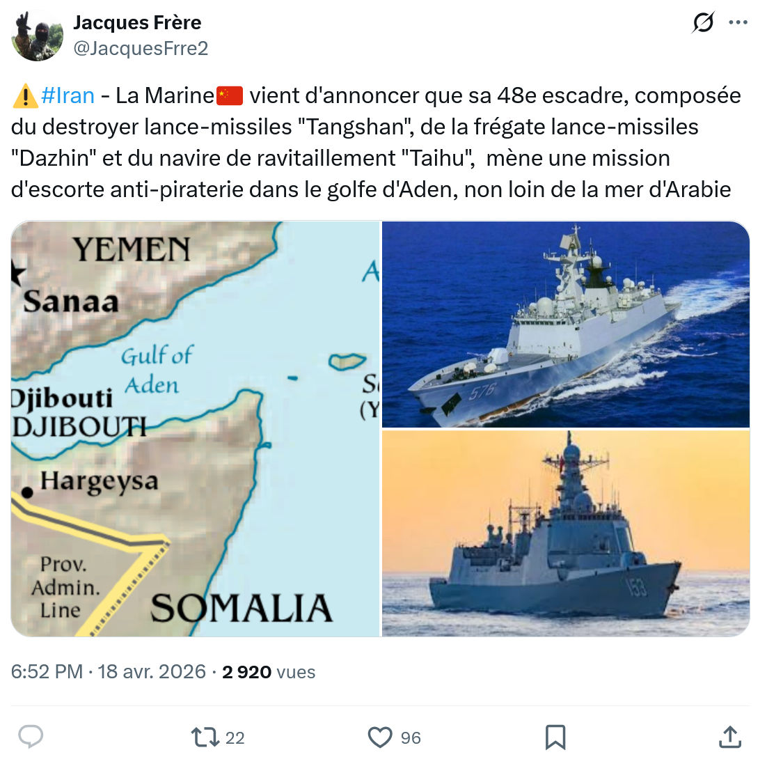 Jacques Frère: #Iran - La Marine🇨🇳 vient d'annoncer que sa 48e escadre…