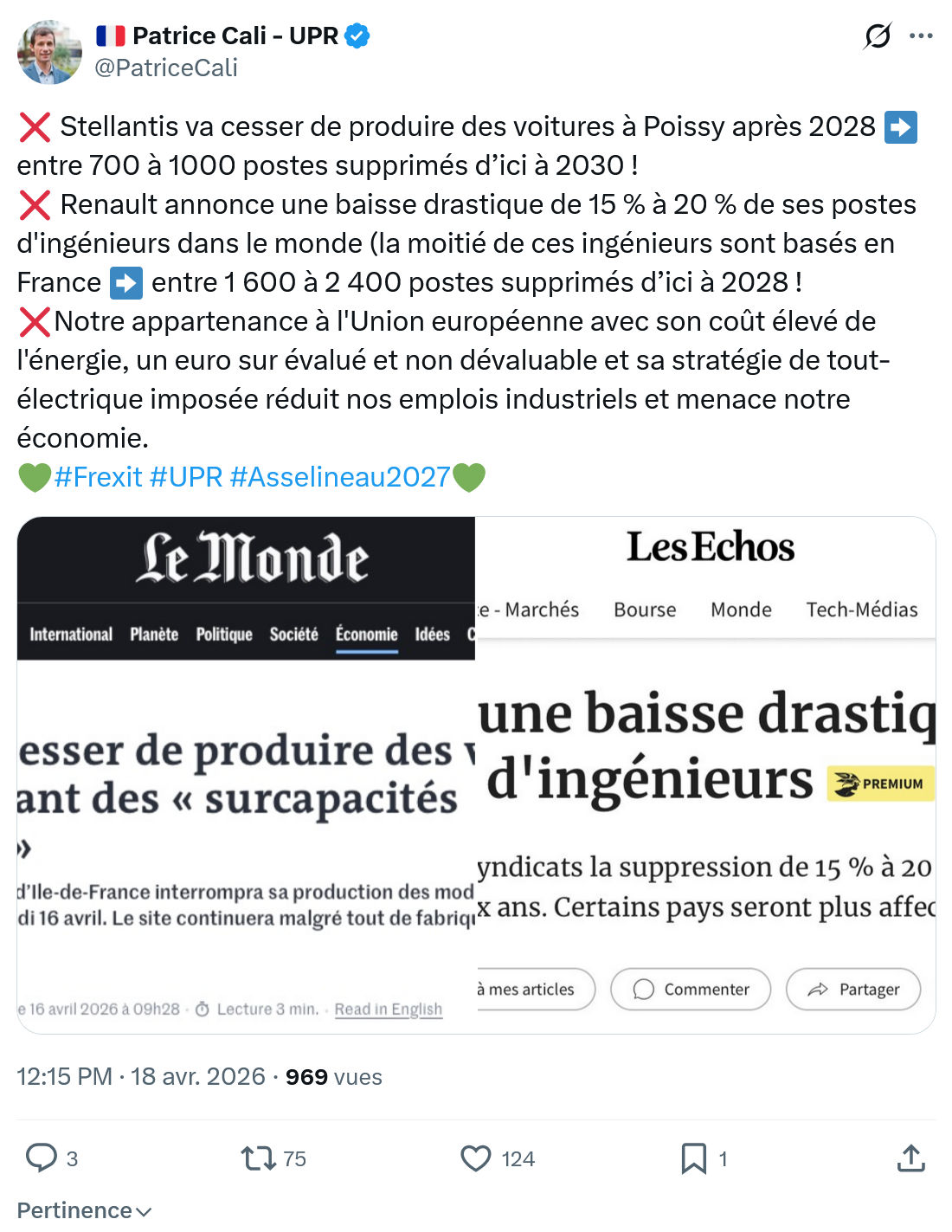 Patrice Cali: Stellantis va cesser de produire…
