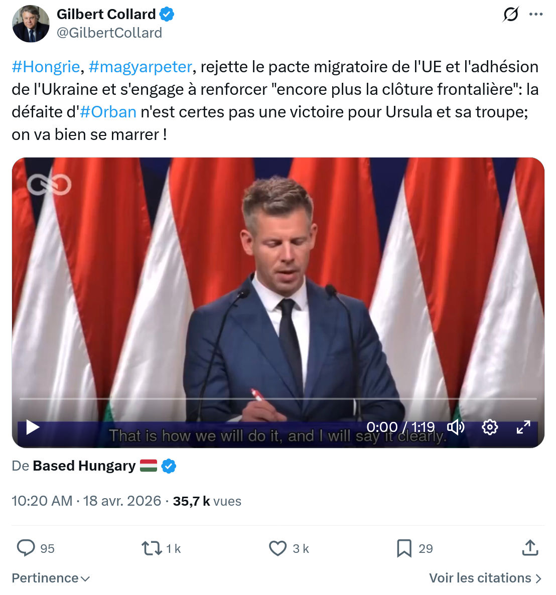 Gilbert Collard: #Hongrie, #magyarpeter, rejette le pacte migratoire…