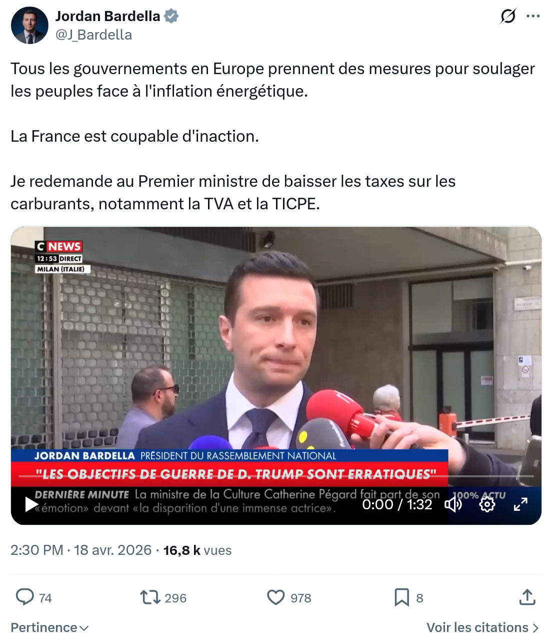 Jordan Bardella: Tous les gouvernements en Europe…