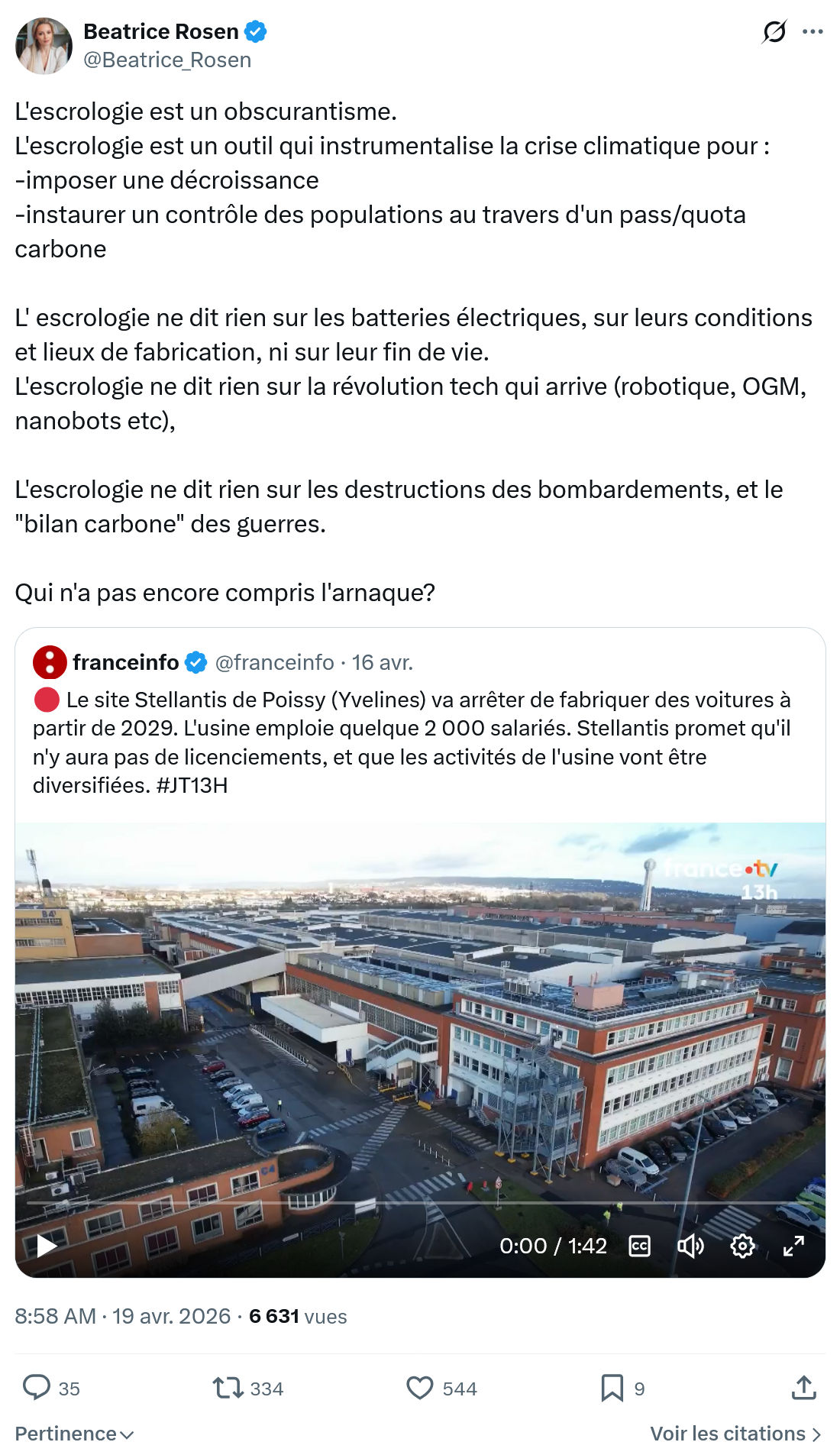 Béatrice Rosen: L'escrologie est un obscurantisme…